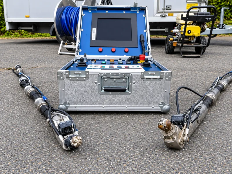 Steuereinheit mit zwei Kanalrobotern und Fräsköpfen