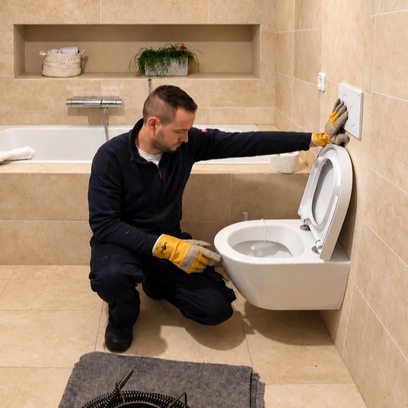 Monteur prüft die WC-Spülung